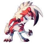  2017 alpha_channel ambiguous_gender anthro claws fingers fur hair hi_res lycanroc midnight_lycanroc nintendo pepooni pok&eacute;mon pok&eacute;mon_(species) red_body red_eyes red_fur red_sclera sharp_teeth signature simple_background smile solo teeth toe_claws toes transparent_background video_games white_body white_fur white_hair 