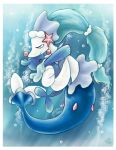  2016 ambiguous_gender blue_background blue_body blue_fur blue_hair blueknightgirl bubble eyelashes female feral fur hair hi_res hug long_hair marine merfolk nintendo pink_nose pok&eacute;mon pok&eacute;mon_(species) popplio primarina simple_background smile spikes underwater video_games water watermark whiskers white_body white_fur 