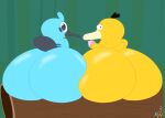 300redhun ambiguous_gender beak big_butt blue_body blue_skin butt crema_(company) duo flat_colors generation_1_pokemon hi_res huge_butt log looking_at_viewer looking_back mammal monotreme nintendo outside platypet_(temtem) platypus pokemon pokemon_(species) psyduck rear_view semi-anthro sitting_on_log temtem wood yellow_body yellow_skin