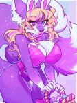 2026 anthro basket big_breasts bimbo_anthro bimbo_tanti bimbofied blonde_hair blue_eyes bow_tie breasts canid canine clothed clothing container cosmic_fur digital_media_(artwork) dipstick_tail easter easter_basket easter_egg egg fake_ears fake_rabbit_ears female fox fur gloves_(marking) hair heterochromia hi_res holidays kaorisorahoshi leotard lips long_hair looking_at_viewer makeup mammal markings multicolored_body multicolored_hair multicolored_tail open_mouth pink_clothing pink_hair pink_theme playboy_bunny portrait purple_body purple_eyes purple_fur simple_background smile smiling_at_viewer solo tail tail_markings thick_lips thick_thighs three-quarter_portrait two_tone_body two_tone_hair white_body white_fur