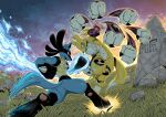  3_fingers abs absurd_res action_pose angry anthro arm_tuft armwear athletic aura bandai_namco battle biceps big_breasts biped black_body black_claws black_fur black_nose black_sclera blue_body blue_eyes blue_fur breasts bridal_gauntlets butt cheek_tuft chest_tuft claws clothed clothed/nude clothing cloud colored comic countershade_torso countershading crossover curvy_figure deltoids dialogue digimon digimon_(species) double_tomoe duo ears_back ears_up energy facial_markings facial_tuft female fight fingers fist frown fur fur_markings generation_4_pokemon generation_5_pokemon golurk grass head_markings hi_res ink jumping larger_female leg_markings light logo long_ears long_tale looking_at_another looking_down looking_up lucario male markings mask_(marking) motion_lines muscular muscular_female muscular_male navel neck_tuft nintendo nude outside paws pecs pink_paws pivoted_ears plant pokemon pokemon_(species) pose punch purple_body purple_clothing purple_fur raised_leg red_eyes renamon rock running shaded shoulder_tuft simple_background size_difference sky smaller_male sound_effects spikes spread_legs spreading sunset tan_body tan_fur text thick_thighs thigh_markings tomoe_(symbol) trejoshurtado triceps tuft tuft_ears white_background white_body white_countershading white_fur wide_hips yellow_body yellow_fur yin_yang 
