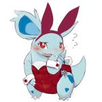  1:1 ? big_ears blue_body blue_skin blush bunny_costume claws clothing costume cotora cuffs_(clothing) embarrassed fangs female feral headgear headwear leotard nidorina nintendo open_mouth pok&eacute;mon pok&eacute;mon_(species) red_eyes solo video_games 