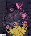  absurd_res angry big_breasts breast_expansion breasts canid canine canis duo expansion felid feline female gynomorph hi_res humanoid iki_4000k intersex magic male male/female mammal posty size_difference smaller_male status_effect transformation wolf 