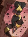 anthro black_body breasts cobra fake_anna female hi_res nipples nude reptile scalie snake solo swimming_pool tail thick_tail water wet wide_hips yellow_body