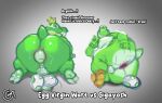 all_fours anthro anus backsack balls big_butt bodily_fluids butt butt_grab clothing cocoronut crown dialogue duo egg english_text feet footwear genitals hand_on_butt headgear hi_res looking_back lying male male/male mario_bros moobs nintendo on_side overweight overweight_male oviposition rear_view shoes sketch small_tail smile sweat tail text wart_(mario) yoshi yoshi_(character)