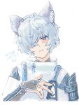  1boy animal_ears armor blue_eyes blue_rope closed_mouth commentary_request fubuki_(rune_factory) hair_over_one_eye highres japanese_armor japanese_clothes looking_at_viewer male_focus rope rune_factory rune_factory:_guardians_of_azuma short_hair solo wolf_boy wolf_ears yoshida-smile 