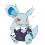 1:1 ? big_ears blue_body blue_skin blush bunny_costume claws clothing costume cotora cuffs_(clothing) embarrassed fangs female feral leotard nidorina nintendo open_mouth pok&eacute;mon pok&eacute;mon_(species) red_eyes solo video_games 
