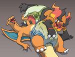  2011 3_toes anthro biped black_body black_fur bodily_fluids charizard claws clothed clothing crackajackin diaper digital_media_(artwork) domestic_pig dragon emboar feet fire fur generation_1_pokemon generation_5_pokemon genital_fluids hi_res male male/male mammal membrane_(anatomy) membranous_wings mythological_creature mythological_scalie mythology nintendo open_mouth orange_body orange_fur overweight pokemon pokemon_(species) scalie suid suine sus_(pig) toe_claws toes tongue tongue_out tusks unclean_diaper urine used_diaper wearing_diaper wet_diaper wings 