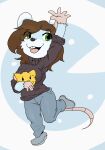  animal_humanoid anthro bottomwear chibi clothing denim denim_bottomwear denim_clothing female hi_res holding_object humanoid mammal mammal_humanoid meteor_of_bullshit mouse_humanoid murid murid_humanoid murine murine_humanoid rodent rodent_humanoid sweater topwear 