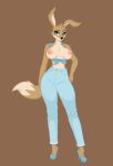  anthro big_breasts blinky_bill_(series) blue_eyes breasts canid canine canis clothed clothing cocaine-leopard conditional_dnp daisy_dingo digital_media_(artwork) dingo exposed_breasts female footwear hi_res high_heels lipstick looking_at_viewer makeup mammal pose seductive shoes simple_background solo standing wide_hips 