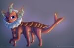 6_legs absurd_res aquatic armor arthropod blue_eyes canid carapace crustacean digital_media_(artwork) digital_painting_(artwork) eeveelution fan_character feral fin generation_1_pokemon hi_res hybrid looking_at_viewer male male_feral mammal nintendo painting_(artwork) paws pokemon pokemon_(species) raised_tail red_body red_skin scar simple_background stellaamoris tail tail_fin text thick_tail unusual_anatomy vaporeon