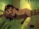 4:3 brown_claws brown_eyebrows brown_hair brown_nose brown_pawpads claws colored digital_drawing_(artwork) digital_media_(artwork) disney eyebrows felid felixcartoons feral forest fur hair hi_res lion looking_away lying male mammal nude on_front outside pantherine pawpads paws plant quadruped red_eyes shaded smile solo tail tail_tuft tan_body tan_fur the_lion_king tree tuft whiskers yellow_sclera