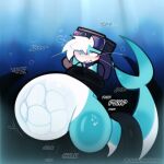 abdominal_bulge ambiguous_gender anal anal_penetration anthro aquatic aviator_cap aviator_goggles balls belly blush blushing_profusely bubble candy dessert duo egg egg_in_ass egg_inflation egg_insertion fellatio fish food food_creature freckled_legs freckled_thighs freckles genitals gummy_(food) gummy_creature hair hi_res hybrid living_candy male moan oral oviposition ovipositor_in_ass penetration penile penis purrmaxxing sex shark shark_tail teal_body tentacle_fellatio tentacle_in_ass tentacle_penetration tentacles underwater underwater_sex water white_belly white_hair