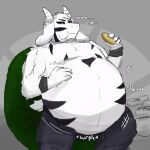  anthro asriel_dreemurr asriel_dreemurr_(god_form) belly big_belly bloated bovid caprine food fur goat hi_res horn male mammal nationfox rumbling_stomach solo stuffing undertale undertale_(series) white_body white_fur 