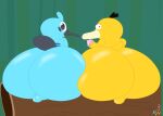 300redhun backsack balls beak big_butt blue_body blue_skin butt crema_(company) duo flat_colors generation_1_pokemon genitals hi_res huge_butt log looking_at_viewer looking_back male mammal monotreme nintendo outside platypet_(temtem) platypus pokemon pokemon_(species) psyduck rear_view semi-anthro sitting_on_log temtem wood yellow_body yellow_skin