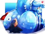 antennae_(anatomy) anthro backsack balls big_balls big_butt blue_background blue_body blue_clothing blue_fur blue_kerchief blue_legwear blush blush_lines bodily_fluids border butt clothing dizzy dizzy_eyes dragon duo emanata facesitting fan_character felipotyphlosion femboy footwear fur generation_2_pokemon generation_6_pokemon genitals goodra gradient_background hair head_tuft heart_symbol hi_res huge_butt kerchief legwear long_ears lying male male/male mammal musk mythological_creature mythological_scalie mythology nintendo open_mouth pokemon pokemon_(species) red_eyes red_kerchief scalie sex simple_background sitting sitting_on_another socks speech_bubble sweat sweat_emanata sweatdrop sweaty_butt tan_body tan_fur thick_thighs tuft typhlosion white_border