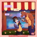  abs angryrawcoon anthro antonio_(angryrawcoon) beanie biceps black_body black_fur bottomwear bovid bovine brown_body brown_eyes brown_fur cattle clothing comic denim denim_bottomwear denim_clothing detailed_background domestic_cat duo ear_piercing ear_ring electronics english_text eye_contact felid feline felis flower fur hand_in_pocket hat headgear headwear hi_res horn jacket jeans looking_at_another looming male male/male mammal muscular muscular_arms muscular_male pants pecs phone piercing plant pockets ring_piercing shirt shrub stare tank_top text text_box texting topwear v-neck white_body white_fur whyskers_(angryrawcoon) window yellow_eyes 