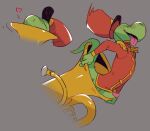  2017 anthro biped blush brass_instrument clothed clothing digital_media_(artwork) erection eyes_closed flookz genitals green_body headgear headwear heart_symbol lizard male multiple_angles musical_instrument penis reptile scalie simple_background smile solo timothyt tongue tongue_out tuba tuba_vore uniform vore wind_instrument 