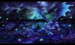  2020 ambiguous_gender ark_survival_evolved black_bars detailed_background digital_media_(artwork) dragon duo feral glowing grass hi_res isvoc night outside sky spines star starry_sky wings wyvern 