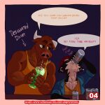 alcohol angryrawcoon anthro antonio_(angryrawcoon) bar beanie beer beverage beverage_can biceps black_body black_fur bovid bovine brown_body brown_eyes brown_fur cattle chugging clothed clothing comic container cup dialogue digital_media_(artwork) domestic_cat drinking drinking_straw drunk duo ear_piercing ear_ring english_text felid feline felis forearm_muscles fur glass glass_container glass_cup half-closed_eyes hat headgear headwear hi_res holding_object horn inner_ear_fluff jacket male male/male mammal muscular muscular_anthro muscular_arms muscular_male narrowed_eyes neck_muscles onomatopoeia pecs piercing ring_piercing rolled_up_sleeves shaded shirt simple_background slurping soda solo sound_effects speech_bubble spilling_drink substance_intoxication swallowing tank_top text topwear tuft v-neck wet wet_clothing white_body white_fur whyskers_(angryrawcoon)