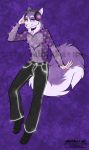  2020 5_fingers alishka anthro canid canine canis digital_media_(artwork) domestic_dog eyebrows eyelashes fingers fur hi_res husky male mammal nordic_sled_dog pink_nose purple_body purple_eyes purple_fur smile solo spitz 