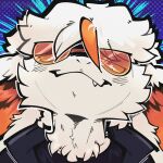  ambiguous_gender anthro clothing dizzymilky eyewear fangs glasses hi_res highlights_(coloring) icon jacket lagomorph leporid long_ears looking_down mammal rabbit shirt solo teeth topwear 