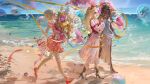 3girls ada_mesmer ada_mesmer_(layla) artist_request ballet_slippers balloon beach blonde_hair bouquet commentary confetti dark-skinned_female dark_skin english_commentary fairy flower high_heels highres holding holding_bouquet identity_v margaretha_zelle margaretha_zelle_(sylphide) multiple_girls official_art orange_flower patricia_dorval patricia_dorval_(blooming_augury) purple_flower red_flower 