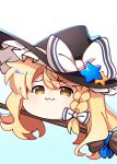  1girl :3 black_hat blonde_hair bow braid broom broom_riding closed_mouth commentary_request hair_bow hat hat_bow hat_ornament highres illust_atelier3 kirisame_marisa long_hair looking_at_viewer one-hour_drawing_challenge side_braid signature single_braid smile solo star_(symbol) star_hat_ornament touhou touhou_lostword white_bow witch_hat yellow_eyes yukkuri_shiteitte_ne 