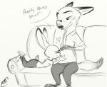  anthro belly canid canine disney duo female fox hands_on_belly judy_hopps kissing_belly lagomorph leporid male male/female male_pregnancy mammal nick_wilde pregnant rabbit trashasaurusrex zootopia 