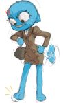  anthro blue_body blue_fur business_suit cartoon_network clothing cross-popping_vein domestic_cat felid feline felis female filthypally fur hi_res mammal nicole_watterson purse simple_background solo suit tailwag tapping_foot the_amazing_world_of_gumball vein white_background 
