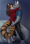  alex_marx alexthecatte_(disambiguation) anthro bed bedroom blurred_background bottomwear brown_hair canid canine canis clothed clothing digital_media_(artwork) duo eyes_closed fangs felid female french_kissing fur furniture hair hand_on_butt hand_on_hip hands_behind_head interspecies jailbird kissing male male/female mammal matthewwoodward open_mouth orange_body orange_fur pantherine pants sabertooth_(anatomy) shirt simple_background skirt story story_at_source story_in_description striped_body striped_fur stripes sweater t-shirt tiger tongue topwear wolf 