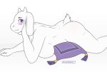  anthro blush bovid breasts butt caprine female goat hi_res khaba024 looking_aside looking_at_viewer lying mammal mature_female on_front pillow solo toriel undertale video_games 