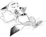  anthro belly canid canine clothed clothing disney fox fully_clothed lying male male_pregnancy mammal nick_wilde on_back phone pillow pregnant solo unknown_artist zootopia 