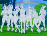  2019 amalthea_(tlu) anthro areola big_breasts big_butt breasts butt el-loko english_text equid equine eyes_closed female fingering forest fur genitals grass group hair hands_behind_back hands_behind_head hi_res holding_breast hooves horn horse humanoid looking_at_viewer looking_back looking_down mammal navel nipples nude open_mouth outside pussy rainbow sky slightly_chubby smile standing text the_last_unicorn thick_thighs thought_bubble tree unicorn unicorn_horn white_body white_fur white_hair 