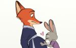  anthro belly canid canine clothing disney duo female fox judy_hopps kissing kissing_belly lagomorph leporid male male/female male_pregnancy mammal nick_wilde pregnant rabbit robe unknown_artist zootopia 