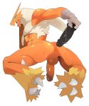  2020 abs anthro anus backsack balls biceps blaziken blue_eyes bodily_fluids dildo erection genitals humanoid_dildo humanoid_genitalia humanoid_penis imminent_anal male masturbation muscular muscular_male nintendo open_mouth penis pok&eacute;mon pok&eacute;mon_(species) rear_view samon sex_toy simple_background solo spread_legs spreading swear sweat video_games white_background yellow_sclera 