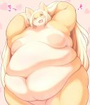  &lt;3 anthro areola belly big_belly blonde_hair blush breasts canid canine female hair hi_res kemono long_hair looking_at_viewer mammal nipples nude obese obese_female open_mouth overweight overweight_female radiowave solo tongue 