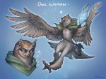  2020 4:3 anthro avian beak bird clothed clothing digital_media_(artwork) feathered_wings feathers female hi_res mammal owl simple_background solo taran_fiddler wings 