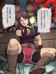  1girl belt bike_shorts blue_eyes breasts brown_hair claire_redfield denim fingerless_gloves gloves gun handgun looking_at_viewer ponytail resident_evil resident_evil_2 shorts tare-katsu weapon zombie 