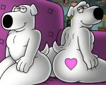  anthro big_butt brian_griffin butt canid canine canis domestic_dog duo family_guy furniture hi_res jasper_(family_guy) living_room male male/male mammal nude sofa tattoo_on_butt tbfm 