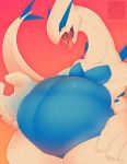  ambiguous_gender belly blue_body feral hi_res legendary_pok&eacute;mon lugia nintendo overweight pok&eacute;mon pok&eacute;mon_(species) sharkstuff simple_background solo tongue tongue_out video_games white_body 
