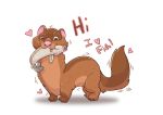  &lt;3 ambiguous_gender brown_body brown_fur coco_the_pet_mink desiree_joy_bradish english_text fish fur hi_res looking_at_viewer mammal marine mink mustelid musteline pink_nose simple_background text white_background 