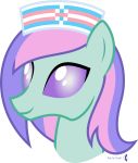  2020 absurd_res alpha_channel ambiguous_gender arthropod blue_eyes blue_mane changeling clothing fan_character feral friendship_is_magic green_body happy hat headgear headshot_portrait headwear hi_res lgbt_pride mane my_little_pony no_pupils nurse_hat parclytaxel portrait pride_colors signature simple_background smile solo transgender_pride_colors transparent_background 