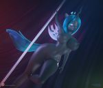  3d_(artwork) anthro areola breasts crown dancing digital_media_(artwork) eqamrd equid equine female friendship_is_magic genitals hi_res horse mammal my_little_pony navel nipples nude pole pole_dancing pony pussy queen_chrysalis_(mlp) solo wings 