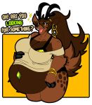  absurd_res anthro belly big_belly bracelet cervid ear_piercing ear_ring female hi_res horn hypnofood jewelry mammal navel_jewelry piercing reina_(hypnofood) text vore 