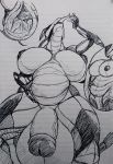  anthro balls big_balls breasts dragon duo genitals gynomorph gynomorph/male hi_res huge_balls hyper hyper_balls hyper_genitalia internal intersex intersex/male kalnareff kalnareff_(character) machine macro male mecha nipples oral_vore penis vore 