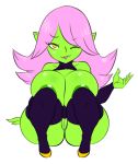  big_breasts breasts crouching dart_(thecon) female genitals goblin humanoid looking_at_viewer not_furry one_eye_closed pussy short_stack simple_background solo thecon thick_thighs white_background wink 