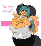  anthro big_breasts breasts canid canine canis cleavage clothed clothing dialogue domestic_dog eyewear female glasses hi_res huge_breasts jwinkz mammal solo zoey_(jwinkz) 