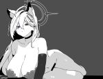  absurdres black_choker blue_archive bra choker greyscale highres hoshinong monochrome nude shiroko_(blue_archive) shiroko_terror_(blue_archive) underwear 