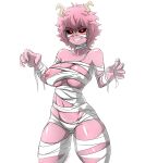 ashido_mina female fishywishy9 hi_res horn horned_humanoid humanoid mummy my_hero_academia pink_body pink_skin simple_background undead white_background